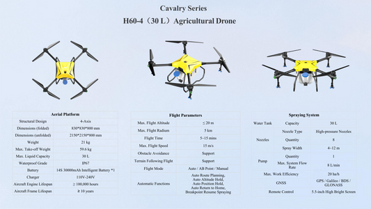 Yellow agricultural drone with spray tank and four propellers, shown from above