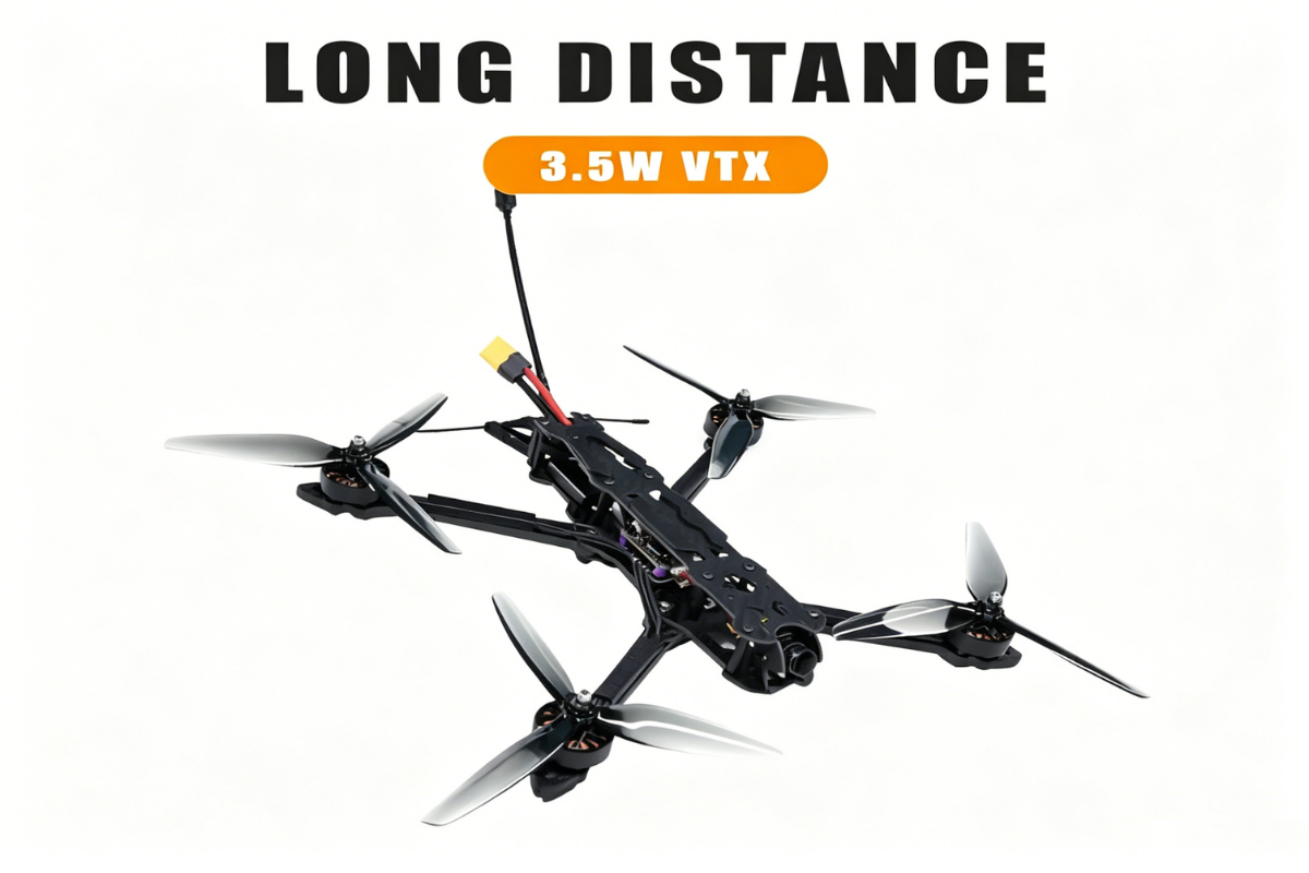FPV drone kit, black 10-inch quad with night-vision camera and long-range props